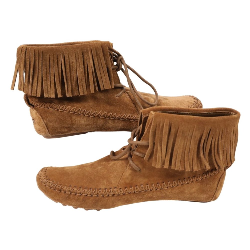 Tory Burch Sonoma Bootie Fringe Suede Brown Women's 5.5 Ankle Moccasins Boots - Picture 6 of 16